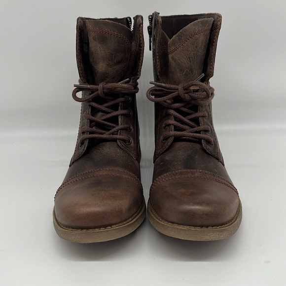 Steve Madden Mens Troopah-C Combat Boot, Brown Leather Lace Up & Zipper Close 7M - Picture 2 of 11